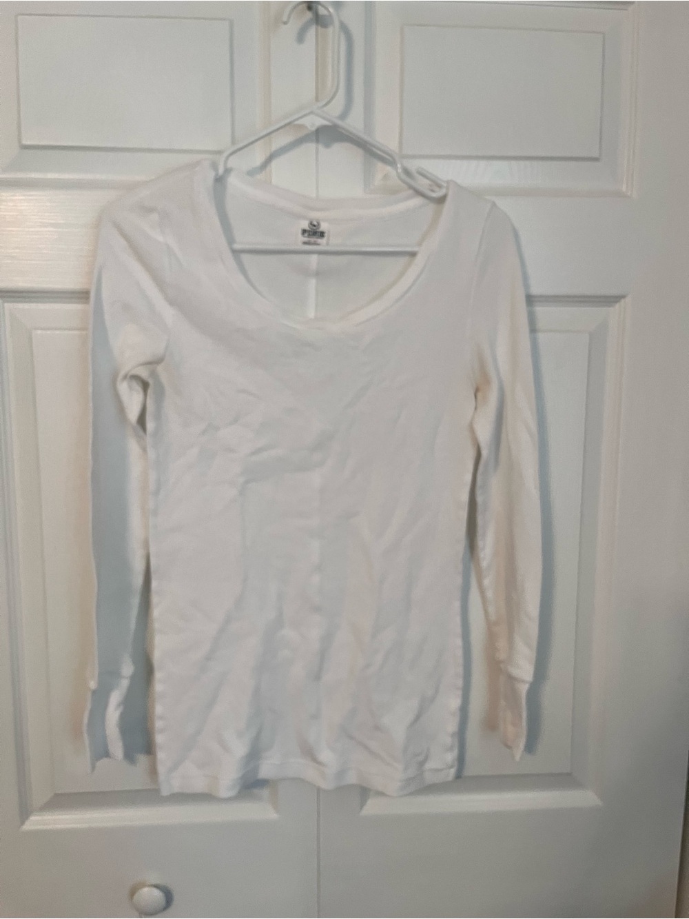 PINK Victoria's Secret White Scoop-Neck Long Sleeve Top